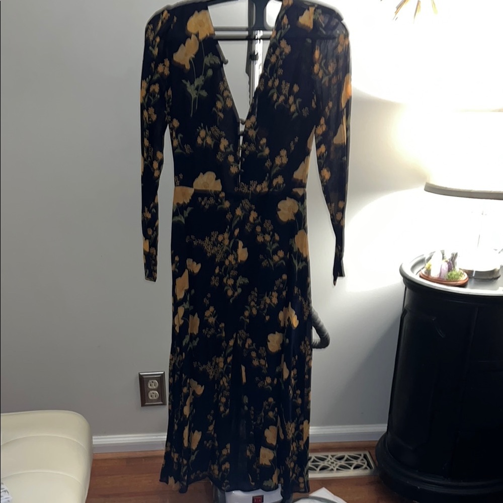 Reformation Bernadette Floral Black and Yellow Dress